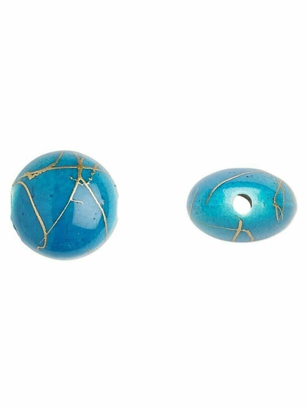 Vintage Gold Drizzled Light Blue 12mm Puffed Coin Acrylic Beads 20 pcs